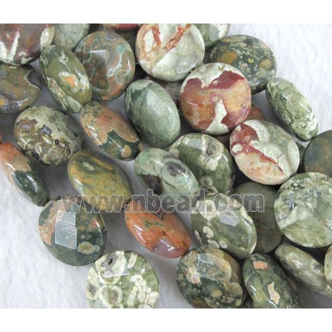 natural green Rhyolite beads, faceted flat round