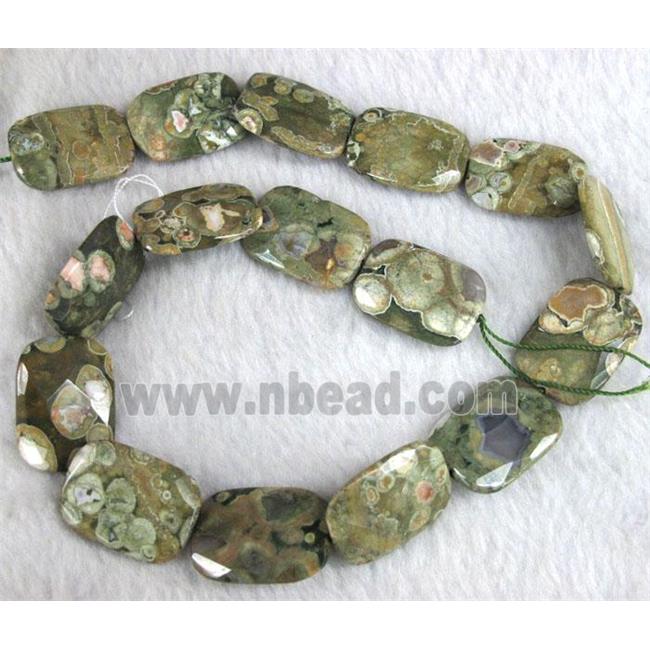 natural Rhyolite Beads, green, faceted rectangle