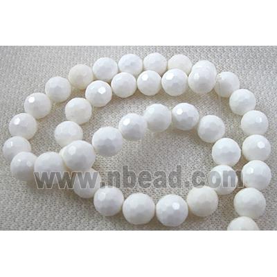 Tridacna shell beads, faceted round, white