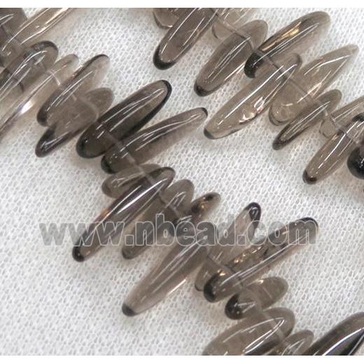 smoky quartz stick bead, chips freeform