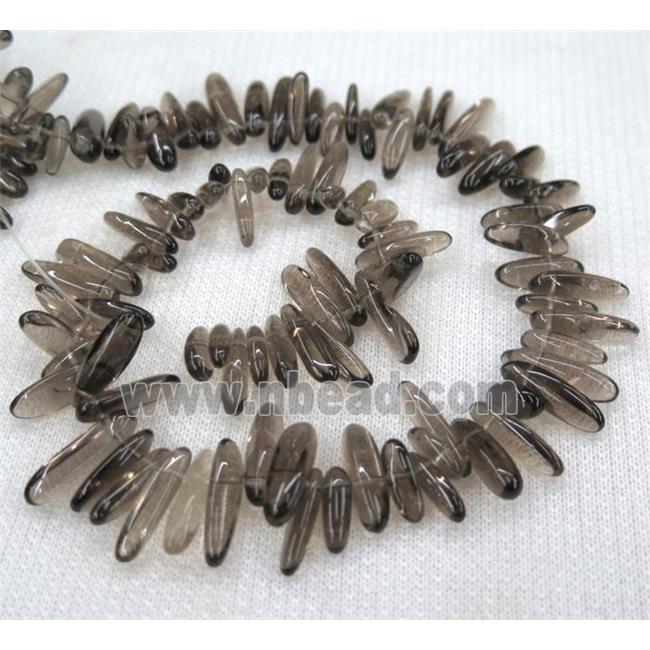 smoky quartz stick bead, chips freeform