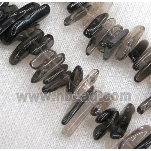 smoky quartz stick bead, chips freeform