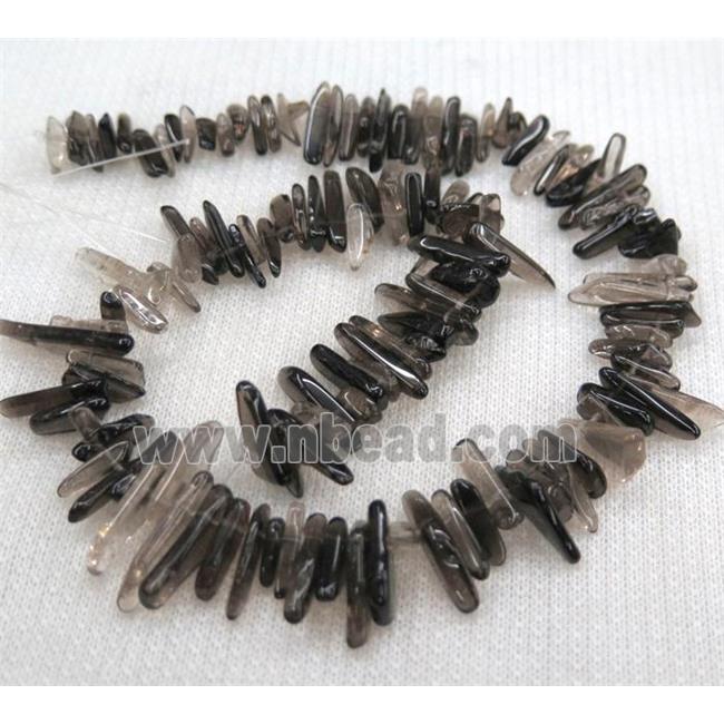 smoky quartz stick bead, chips freeform