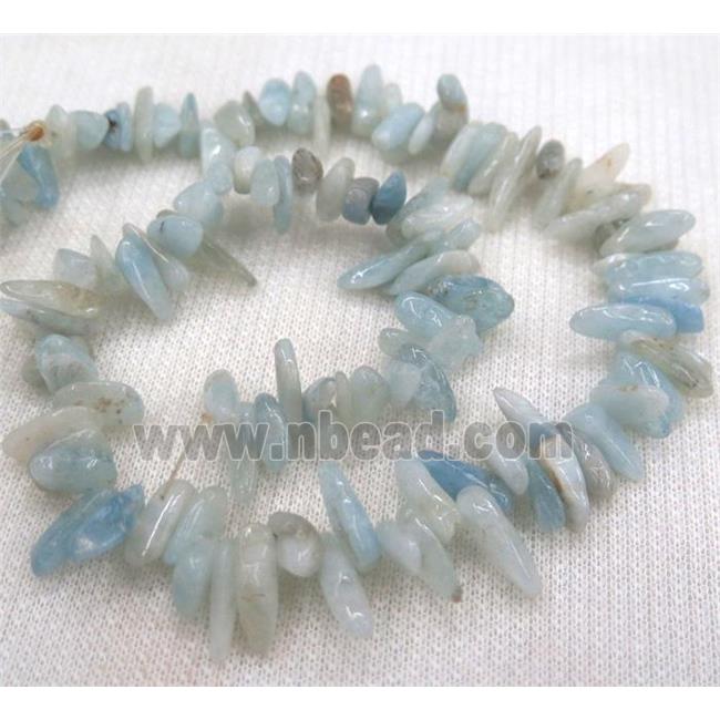 Aquamarine beads, chip, freeform stick