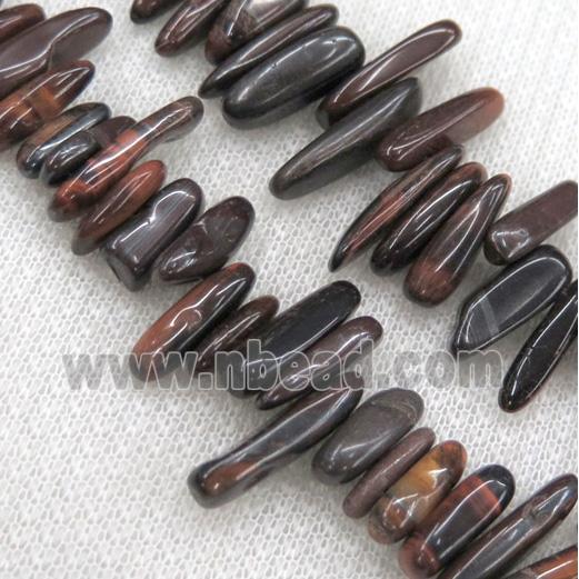 red tiger eye beads, chip, freeform stick