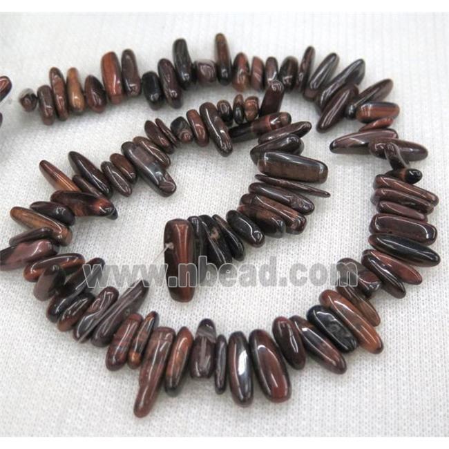 red tiger eye beads, chip, freeform stick