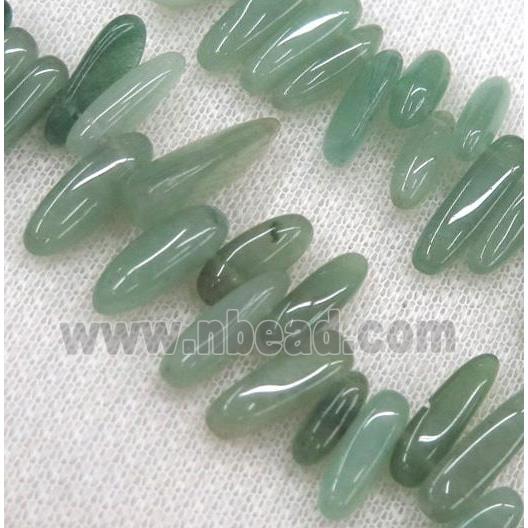 green aventurine beads, chip, freeform stick