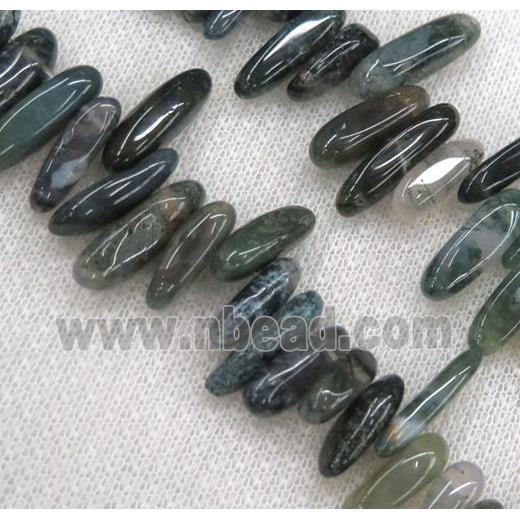 green Moss Agate stick beads, chip