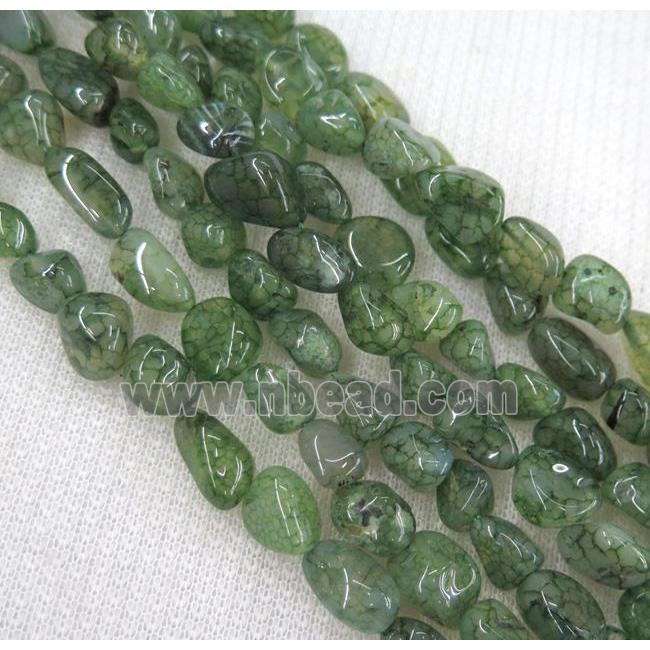 dragon veins agate bead, chip freeform, green