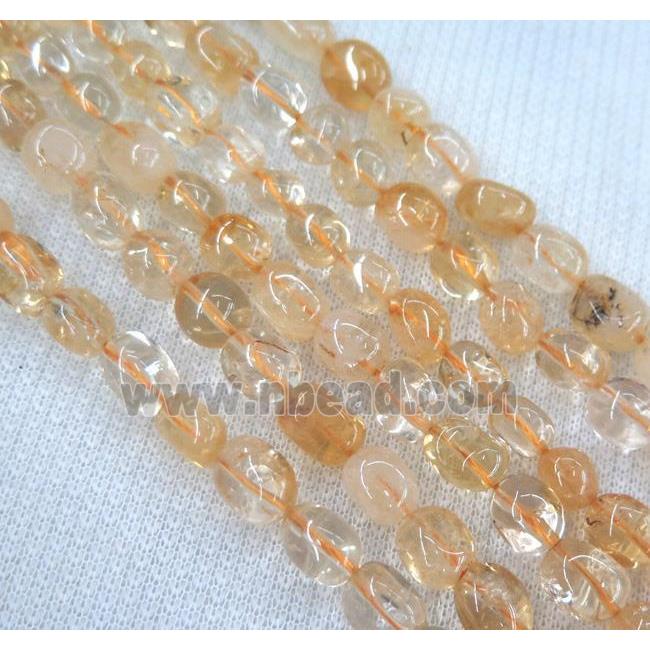 citrine beads, chip, freeform, yellow