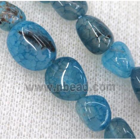 dragon veins agate bead chips, freeform, blue