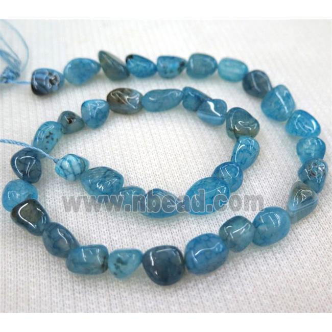 dragon veins agate bead chips, freeform, blue