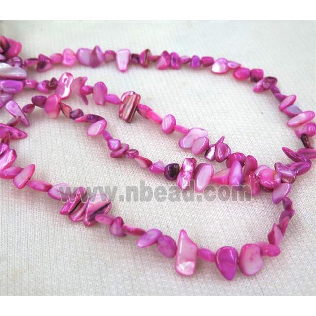 freshwater shell chip beads, freeform, hot-pink