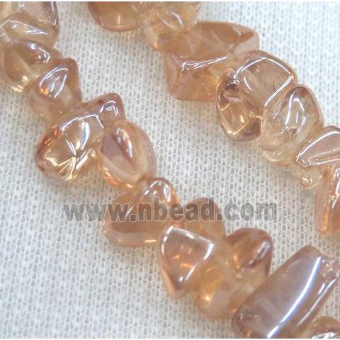 clear quartz chip bead, freeform, pink electroplated