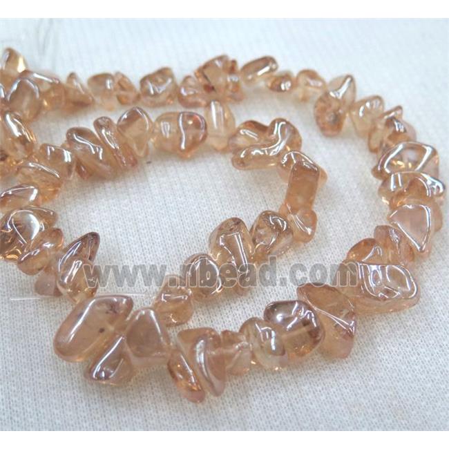 clear quartz chip bead, freeform, pink electroplated