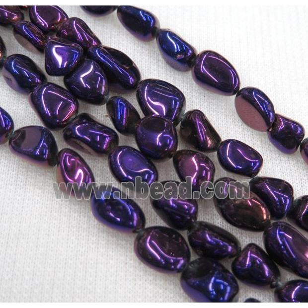 clear quartz bead chips, freeform, purple electroplated