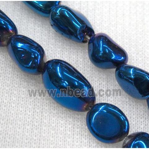 clear quartz bead chips, freeform, blue electroplated