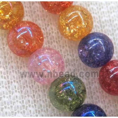 crackle clear quartz beads synthetic with crystal, round, mixed, AB-color