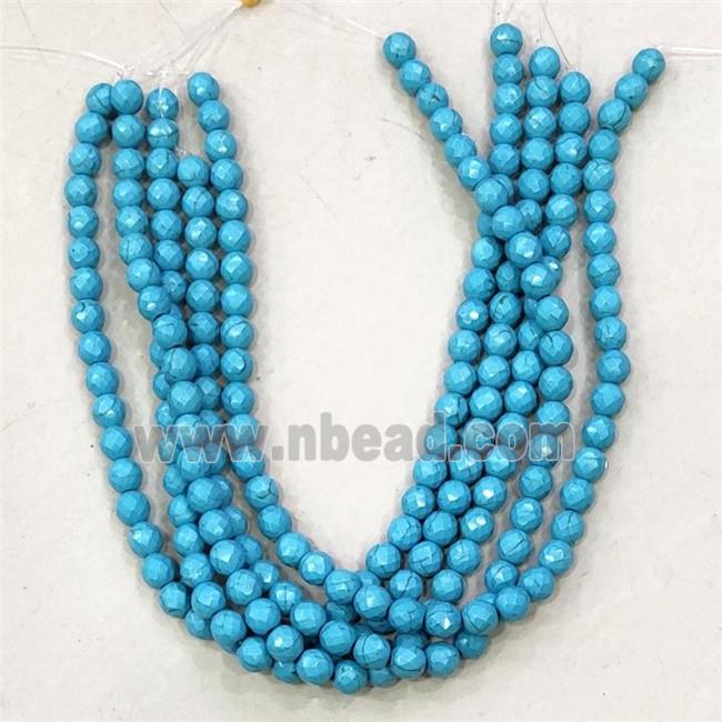 blue synthetic Turquoise beads, faceted round