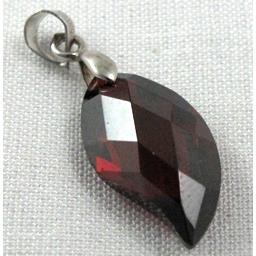 Cubic Zirconia leaf pendant, deep red