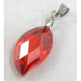 Cubic Zirconia leaf pendant, red