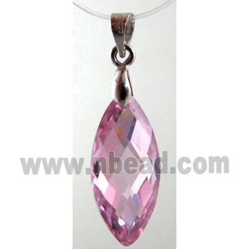 Cubic Zirconia leaf pendant, pink