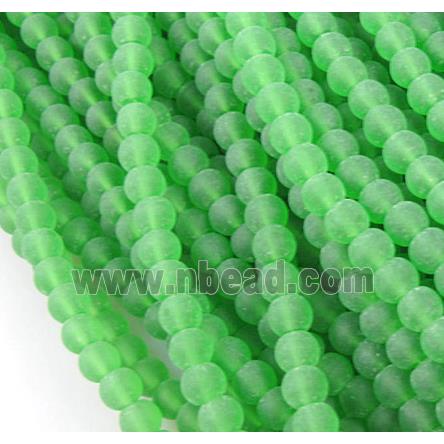 matte glass beads, round, green