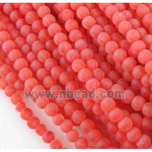 matte glass beads, round, red