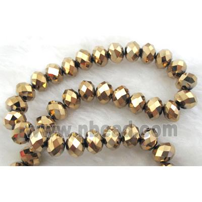 Chinese Crystal Beads, Faceted Rondelle, Golden plated