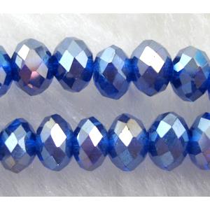 Chinese Glass Crystal Beads, faceted rondelle, deep-blue AB-Color