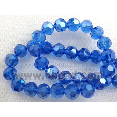 Crystal Glass Beads, faceted round, blue