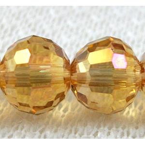 Crystal Glass Beads, 96 faceted round, gold champagne AB-color