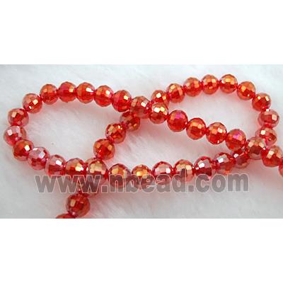 Crystal Glass Beads, faceted round, ruby AB-Color