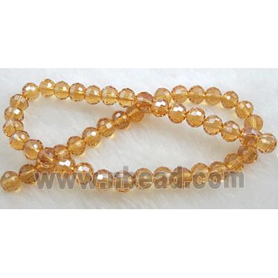 Crystal Glass Beads, 96 faceted round, gold champagne