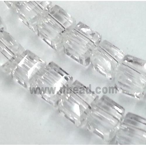 Chinese crystal glass bead, faceted cube, clear