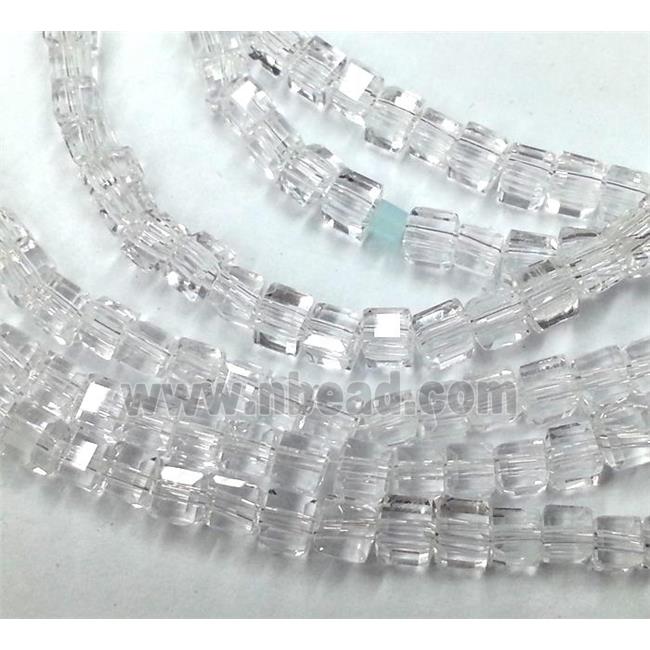 Chinese crystal glass bead, faceted cube, clear