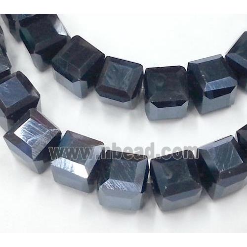 Chinese crystal glass bead, faceted cube, hematite