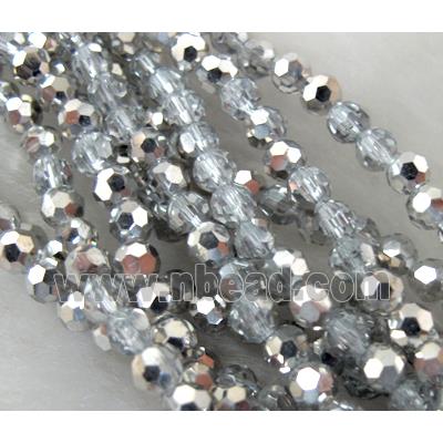 Chinese Glass Crystal Beads, faceted round, silver plated