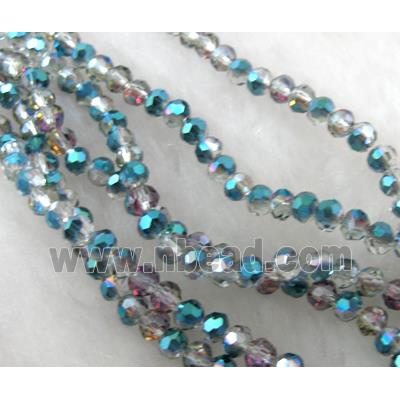 Chinese Crystal Beads, faceted round, peacock-blue AB-color