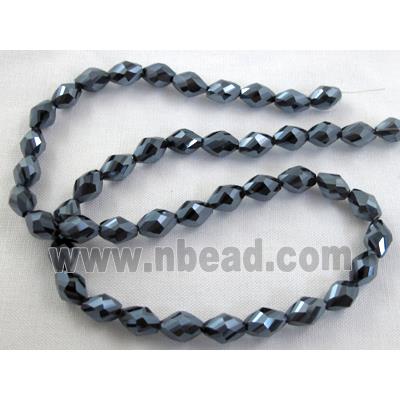 Chinese glass crystal beads, faceted twist, jet