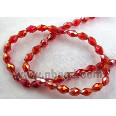 Chinese glass crystal beads, faceted twist, red AB-color