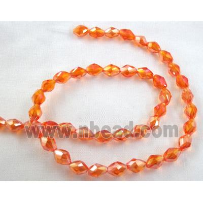 Chinese glass crystal beads, faceted twist, red AB-color