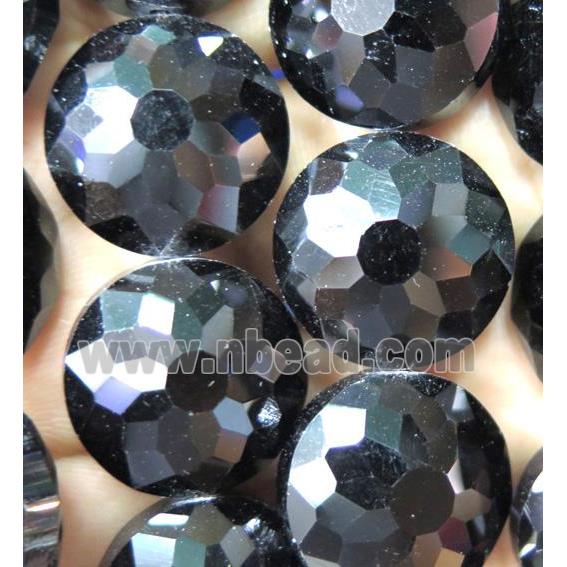 Chinese crystal glass bead, faceted flat round, black