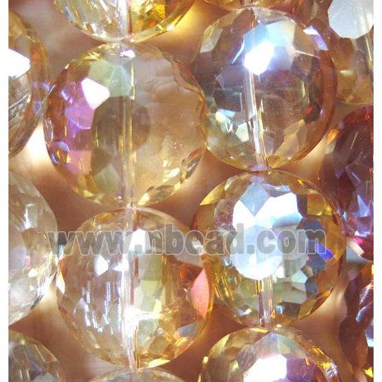 Chinese crystal glass bead, faceted flat round