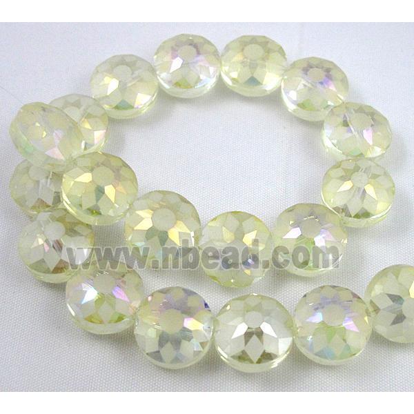 cut glass crystal bead, sun flower, yellow