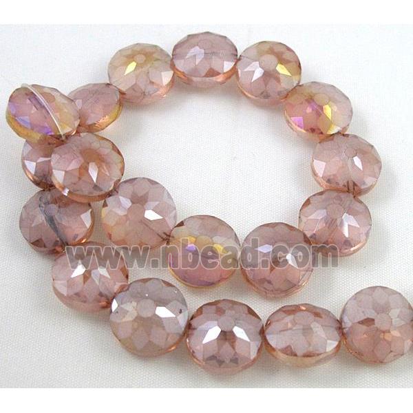 cut glass crystal bead, sun flower, pink