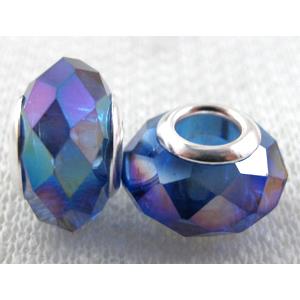 crystal glass beads, faceted rondelle, blue AB-Color