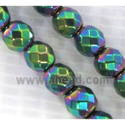 faceted round Hematite beads, no-Magnetic, rainbow electroplated