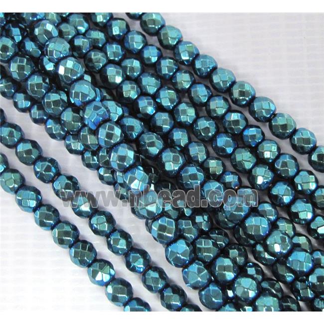 Hematite beads, no-Magnetic, faceted round, blue electroplated