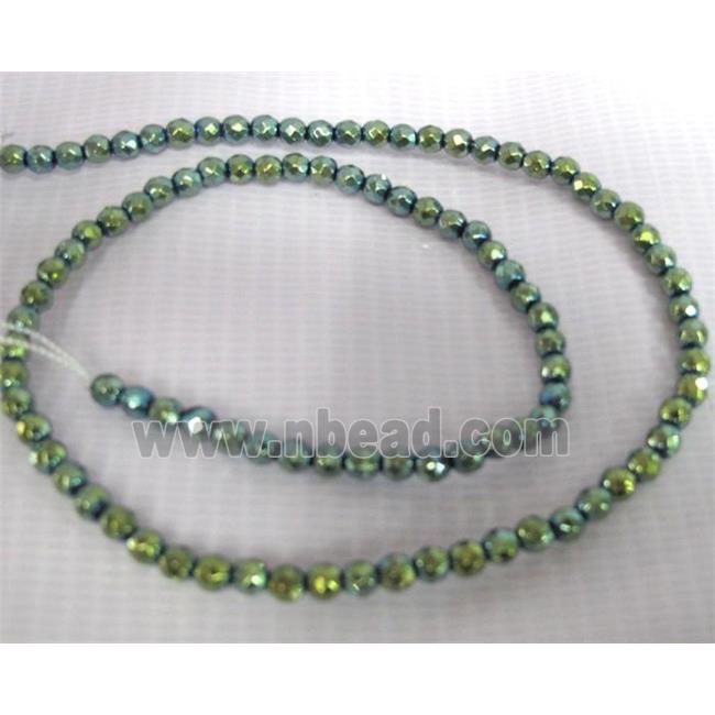 Hematite beads, no-Magnetic, faceted round, green electroplated